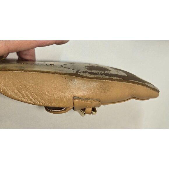 Gianni Bini Tan Flat Mule Slip-On Gold Chain Sz 7 Leather Embellished Career - Picture 10 of 12